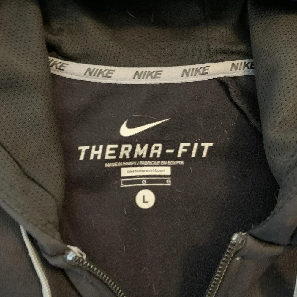 Nike Hoodie Mens Large Black Therma-Fit Full Zip Fleece Swoosh Logo Athletic